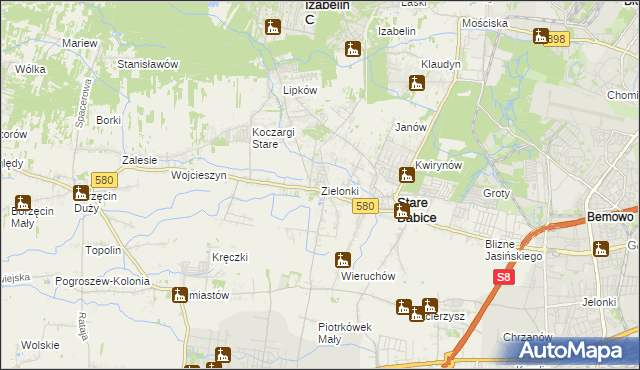 mapa Zielonki gmina Stare Babice, Zielonki gmina Stare Babice na mapie Targeo