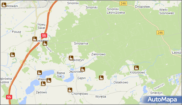 mapa Zielonowo gmina Szubin, Zielonowo gmina Szubin na mapie Targeo