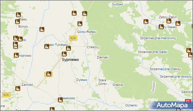 mapa Ziemaki gmina Sypniewo, Ziemaki gmina Sypniewo na mapie Targeo