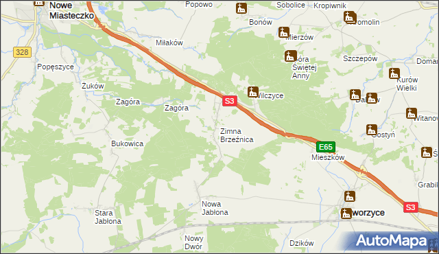 mapa Zimna Brzeźnica, Zimna Brzeźnica na mapie Targeo