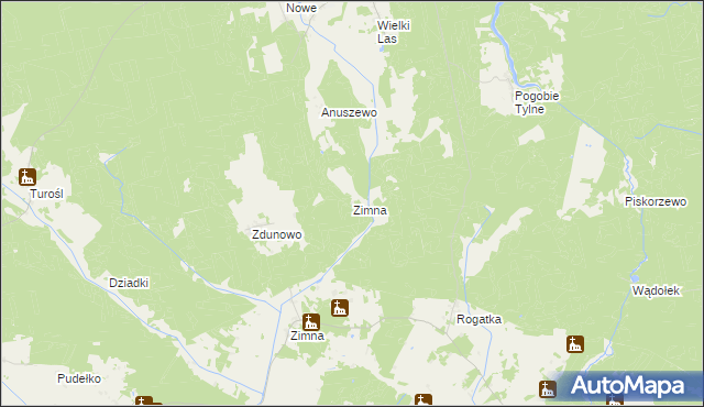mapa Zimna gmina Pisz, Zimna gmina Pisz na mapie Targeo