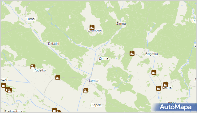 mapa Zimna gmina Turośl, Zimna gmina Turośl na mapie Targeo