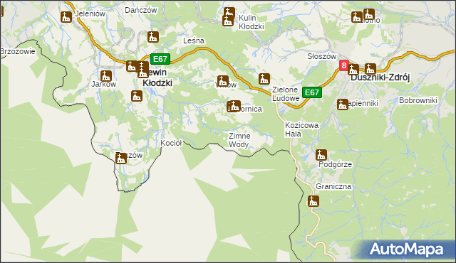 mapa Zimne Wody gmina Lewin Kłodzki, Zimne Wody gmina Lewin Kłodzki na mapie Targeo