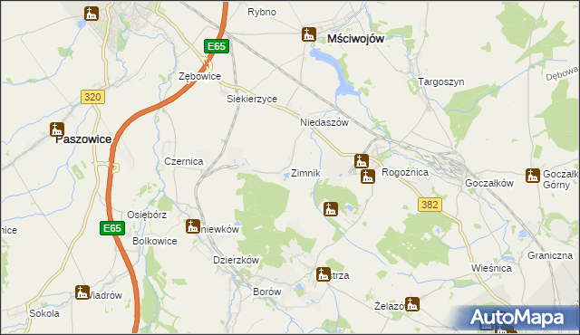 mapa Zimnik gmina Mściwojów, Zimnik gmina Mściwojów na mapie Targeo