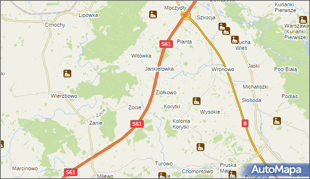 mapa Ziółkowo gmina Raczki, Ziółkowo gmina Raczki na mapie Targeo
