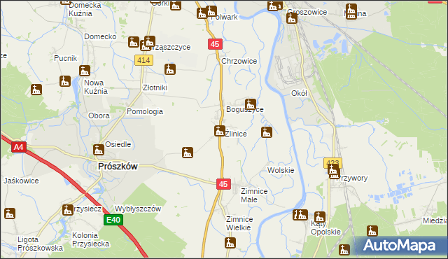 mapa Źlinice, Źlinice na mapie Targeo