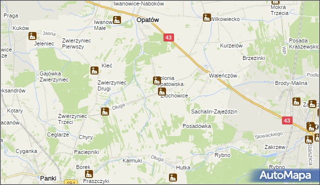 mapa Złochowice, Złochowice na mapie Targeo