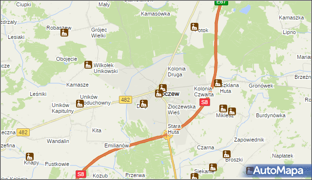 mapa Złoczew, Złoczew na mapie Targeo