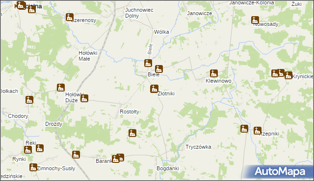 mapa Złotniki gmina Juchnowiec Kościelny, Złotniki gmina Juchnowiec Kościelny na mapie Targeo