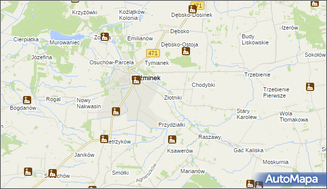 mapa Złotniki gmina Koźminek, Złotniki gmina Koźminek na mapie Targeo