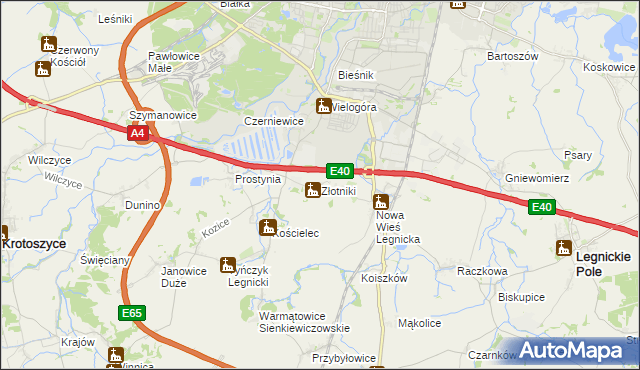 mapa Złotniki gmina Krotoszyce, Złotniki gmina Krotoszyce na mapie Targeo