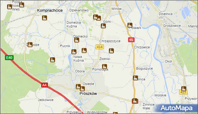 mapa Złotniki gmina Prószków, Złotniki gmina Prószków na mapie Targeo