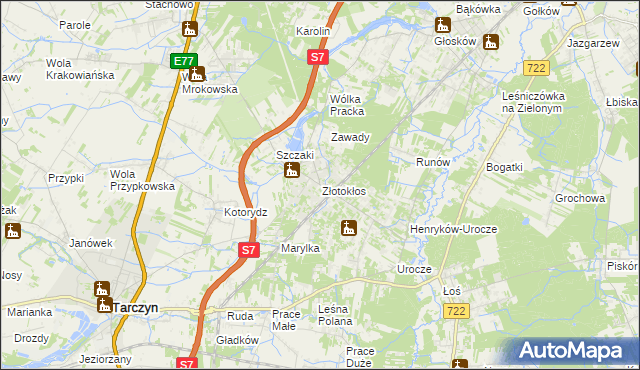 mapa Złotokłos, Złotokłos na mapie Targeo