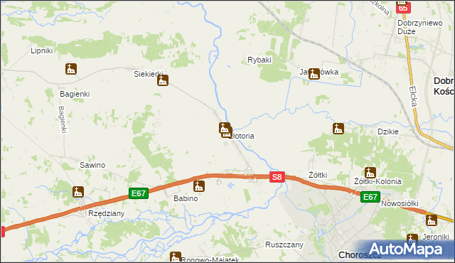 mapa Złotoria gmina Choroszcz, Złotoria gmina Choroszcz na mapie Targeo