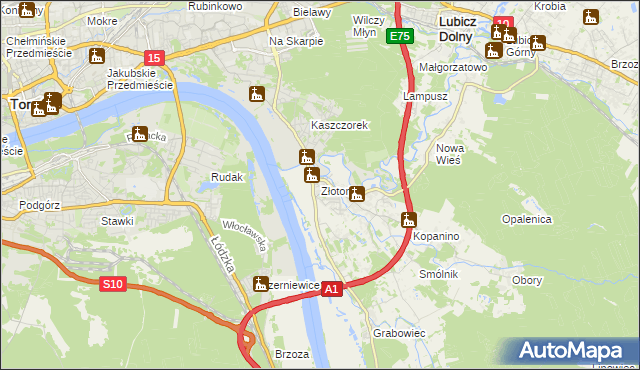 mapa Złotoria gmina Lubicz, Złotoria gmina Lubicz na mapie Targeo