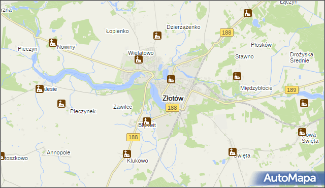 mapa Złotów, Złotów na mapie Targeo