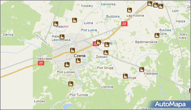 mapa Złotowo gmina Czersk, Złotowo gmina Czersk na mapie Targeo