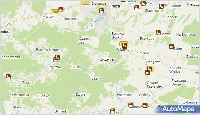 mapa Złożeniec, Złożeniec na mapie Targeo