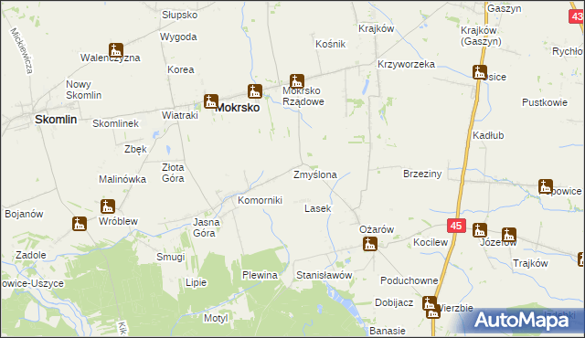 mapa Zmyślona gmina Mokrsko, Zmyślona gmina Mokrsko na mapie Targeo