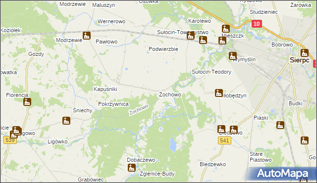 mapa Żochowo gmina Sierpc, Żochowo gmina Sierpc na mapie Targeo