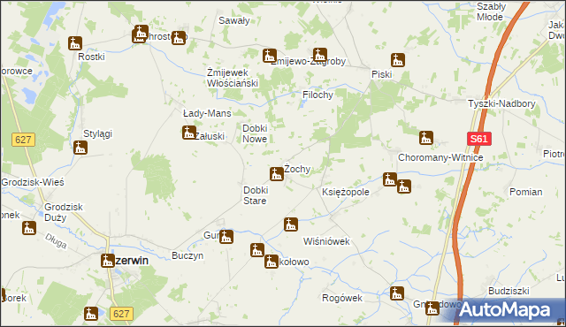 mapa Żochy gmina Czerwin, Żochy gmina Czerwin na mapie Targeo