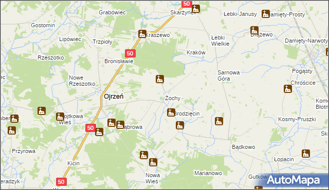 mapa Żochy gmina Ojrzeń, Żochy gmina Ojrzeń na mapie Targeo