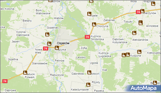 mapa Zofia gmina Osjaków, Zofia gmina Osjaków na mapie Targeo