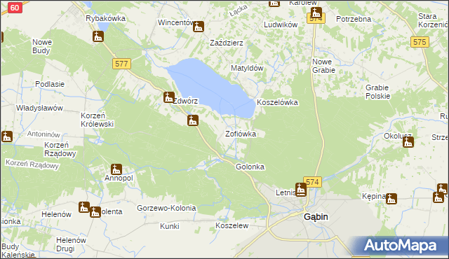 mapa Zofiówka gmina Łąck, Zofiówka gmina Łąck na mapie Targeo