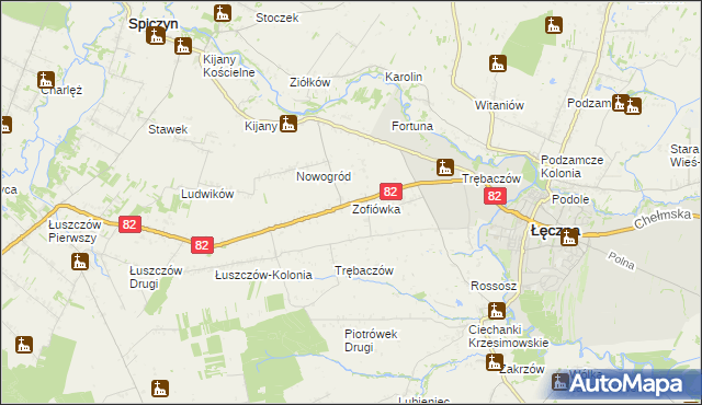 mapa Zofiówka gmina Łęczna, Zofiówka gmina Łęczna na mapie Targeo