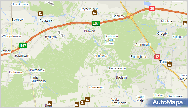 mapa Zofiówka gmina Tuszyn, Zofiówka gmina Tuszyn na mapie Targeo