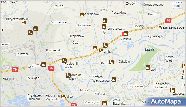 mapa Zofipole gmina Igołomia-Wawrzeńczyce, Zofipole gmina Igołomia-Wawrzeńczyce na mapie Targeo