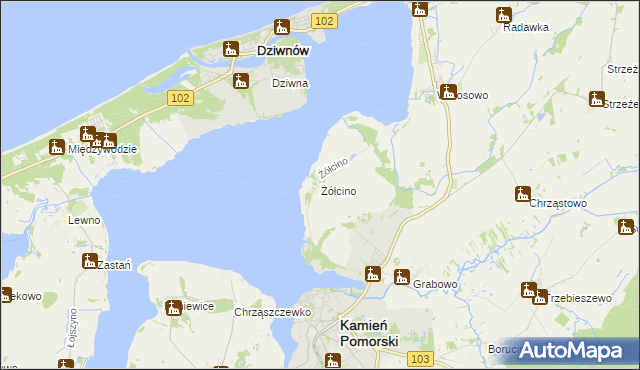 mapa Żółcino, Żółcino na mapie Targeo