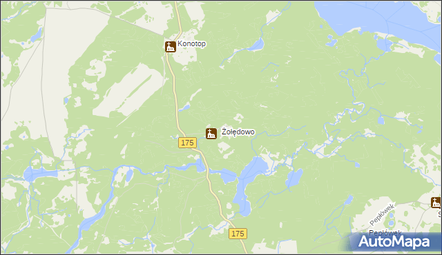 mapa Żołędowo gmina Drawsko Pomorskie, Żołędowo gmina Drawsko Pomorskie na mapie Targeo