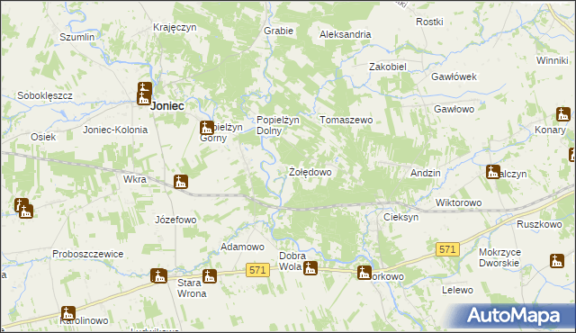mapa Żołędowo gmina Nowe Miasto, Żołędowo gmina Nowe Miasto na mapie Targeo