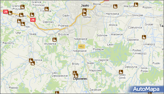 mapa Żółków gmina Jasło, Żółków gmina Jasło na mapie Targeo