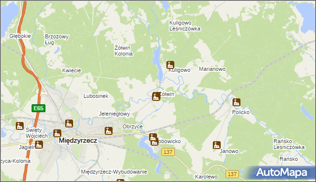 mapa Żółwin gmina Międzyrzecz, Żółwin gmina Międzyrzecz na mapie Targeo