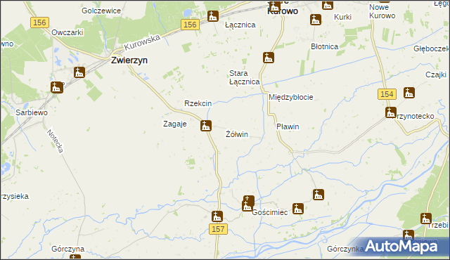 mapa Żółwin gmina Zwierzyn, Żółwin gmina Zwierzyn na mapie Targeo