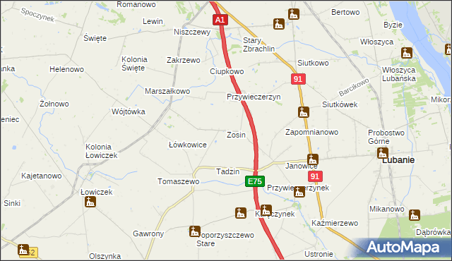mapa Zosin gmina Lubanie, Zosin gmina Lubanie na mapie Targeo