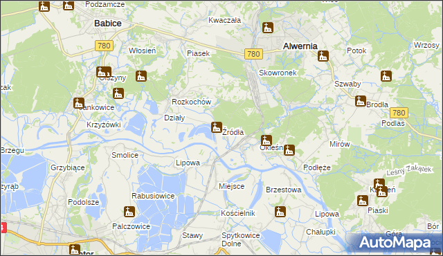 mapa Źródła gmina Alwernia, Źródła gmina Alwernia na mapie Targeo