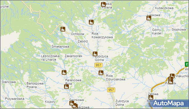 mapa Zubrzyca Górna, Zubrzyca Górna na mapie Targeo