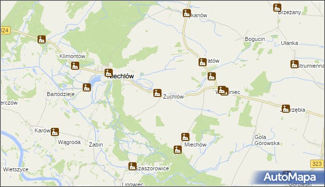 mapa Żuchlów, Żuchlów na mapie Targeo