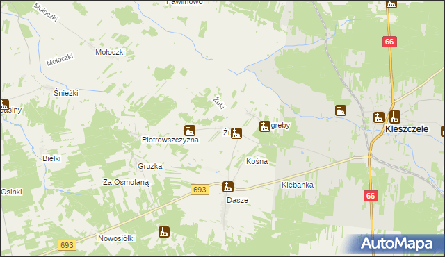 mapa Żuki gmina Kleszczele, Żuki gmina Kleszczele na mapie Targeo