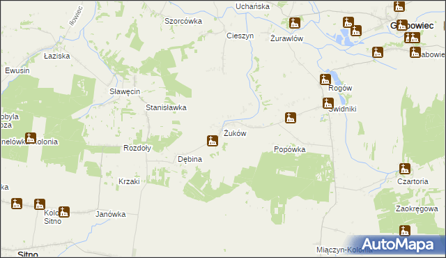 mapa Żuków gmina Miączyn, Żuków gmina Miączyn na mapie Targeo