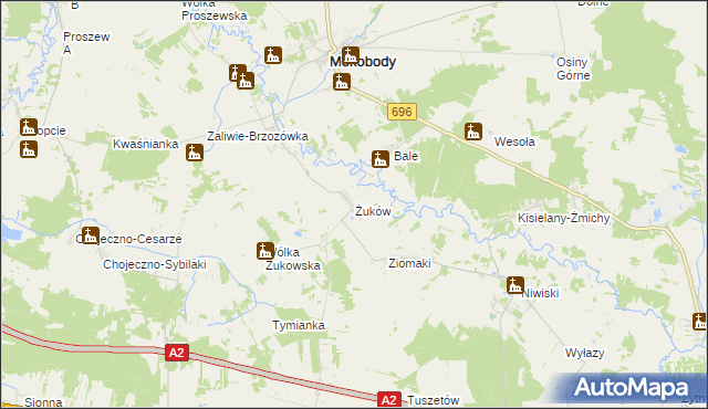 mapa Żuków gmina Mokobody, Żuków gmina Mokobody na mapie Targeo