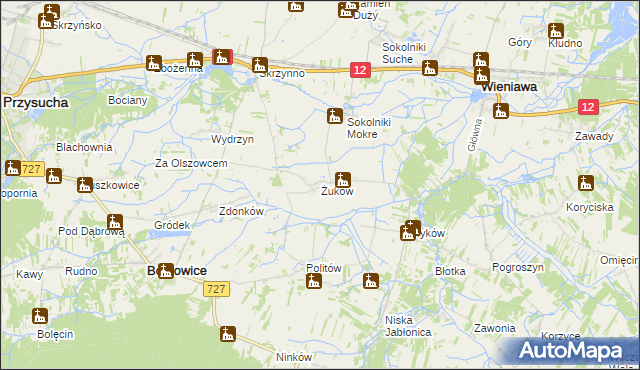 mapa Żuków gmina Wieniawa, Żuków gmina Wieniawa na mapie Targeo