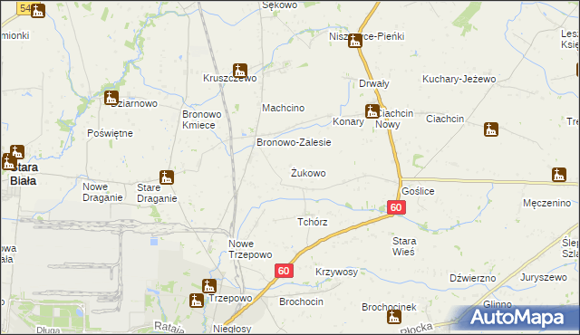 mapa Żukowo gmina Bielsk, Żukowo gmina Bielsk na mapie Targeo