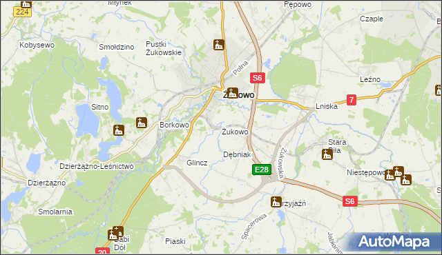 mapa Żukowo powiat kartuski, Żukowo powiat kartuski na mapie Targeo