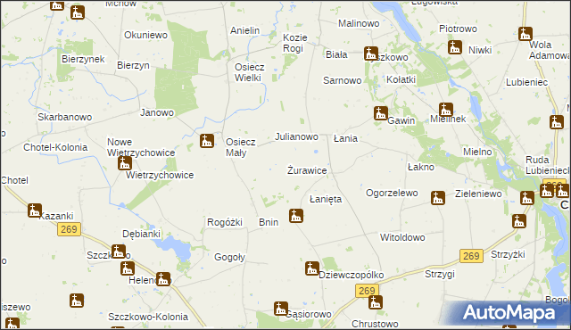 mapa Żurawice gmina Boniewo, Żurawice gmina Boniewo na mapie Targeo
