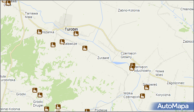 mapa Żurawie gmina Turobin, Żurawie gmina Turobin na mapie Targeo