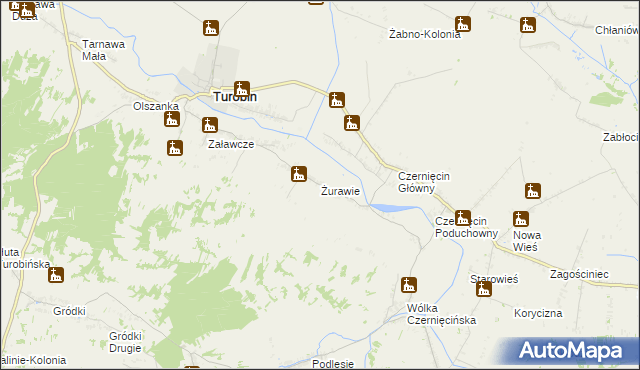 mapa Żurawie gmina Turobin, Żurawie gmina Turobin na mapie Targeo